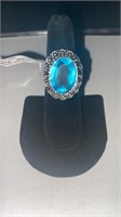 Blue Topaz Color German Silver Ring