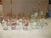 8 BUD/NASCAR GLASSES AND 3 GLASS BOTTLES