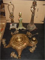 3 CAST METAL LAMP BASES AND CHANDELIERS