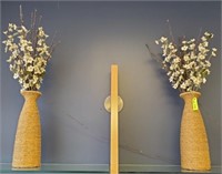 2 PC WICKER VASE AND ARTIFICIAL FLOWERS