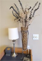 METAL AND WICKER VASE WITH ARTIFICIAL FLOWERS