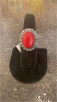 Red Coral Color German Silver Ring