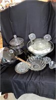 Punch Bowl, Cups, Stand w/ Two Plastic Ladles,