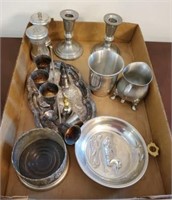 TRAY OF PEWTER AND SILVERPLATE