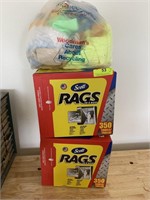 2 BOXES AND 1 BAG OF SHOP RAGS