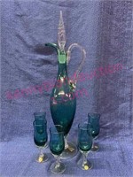 Vintage Napco hand blown decanter & 5 stem glasses