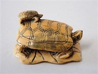 Signed Netsuke - Mother & Baby Turtle