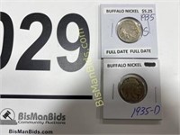 Lot of 2 Buffalo Nickels - 1935 S & 1935 D