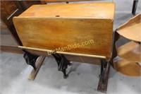 Antique Wooden Double School Bench - Cast Iron