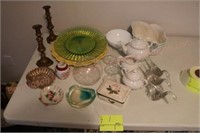 (3) large platters, ashtrays, White flower bowl,