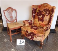 QUEENE ANNE UPHOLSTERED CHAIR AND...