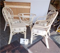 RATTAN GLASS TOP PATIO TABLE W/W ARM CHAIRS AND...