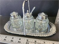 Silver Tray With Salt, Pepper, Condiment
