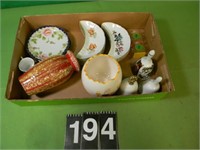 Box with Lefton China Cup Plates and Bells