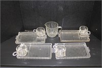 Crystal Hobnail Trays ,Cups & Pitcher
