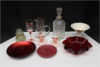 Mixed Lot of Trays, Depression Glass Candle Holder