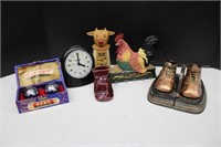Mixed Lot of Home Décor  Clock,Brass Baby Shoes,Ro
