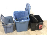 Lot of six assorted storage totes