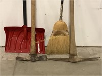Pickaxe, Mattock, snow shovel & broom