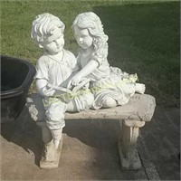 Small concrete bench & garden statue