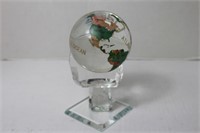 Etched Crystal World Globe on Stand 7 1/2" tall