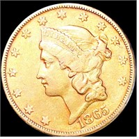 1865-S $20 Gold Double Eagle ABOUT UNCIRCULATED