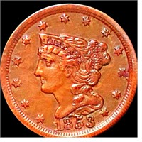 1853 Braided Hair Half Cent ABOUT UNCIRCULATED