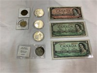 1 - Canada $2 Bill, 2 - Canada $1 Bill,