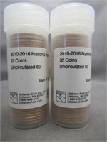 (2) Rolls of 32 Coins Each 2010-2016 National