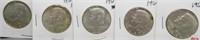 (5) Kennedy Half Dollars. Dates: 1965, 2-1967,