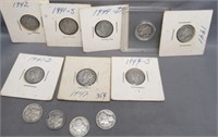 (12) Mercury Dimes. Dates: 2-1941, 1941-S,