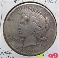 1921 Peace Silver Dollar. Key Date.