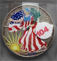 2000 Painted One Ounce Fine Silver Eagle.