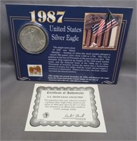 1987 One Ounce Fine Silver Eagle & Stamp with