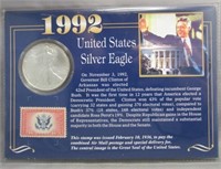 1992 One Ounce Fine Silver Eagle & Stamp with