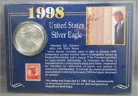 1998 One Ounce Fine Silver Eagle & Stamp with