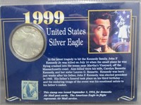 1999 One Ounce Fine Silver Eagle & Stamp with