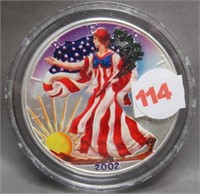 2002 Painted One Ounce Fine Silver Eagle.