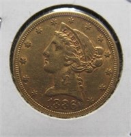 1886 United States $5 Gold Coin.