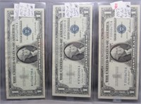 (3) $1 Silver Certificates. Dates: 1957, 1957-A,