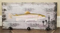 NEW Fish Wooden Wall Plaque w 3-Hooks U13C