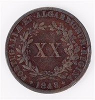 Coin 1848 20 Reis Kingdom of Portugal - Copper
