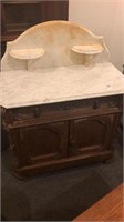 Marble Top Walnut and Marble Victorian Washstand