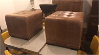 2 Modern Brown Leather Ottomans