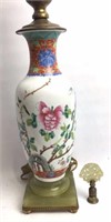 Chinese Famille Rose Vase Jade Base and Finial