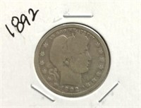 1892 Barber Quarter Dollar Coin