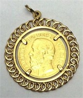 1873 Friedrich I 10 Mark Gold Coin in 14k Pendant