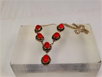 Sterling Silver & Red Jasper Pendant Necklace