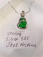 Sterling Silver & Jade Gourd Bottle Pendant +