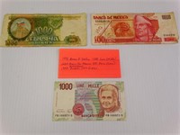 Foreign Banknotes: 19990 Italy, 1993 Russia, +